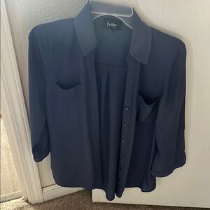 Women's Navy Button-Up Blouse